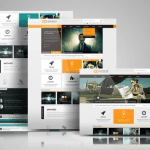 Website design mockups shown on desktop and tablet screens